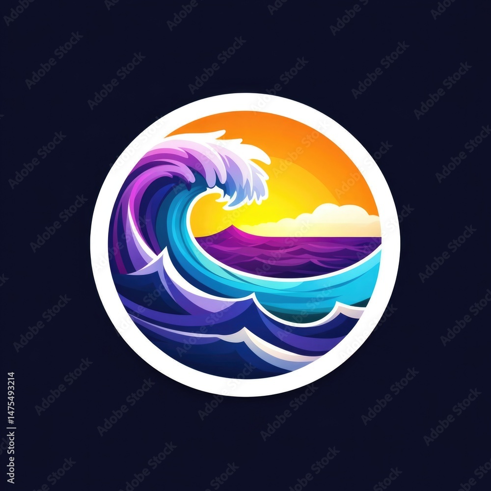 Fototapeta premium Beach Wave Illustration with Sunset