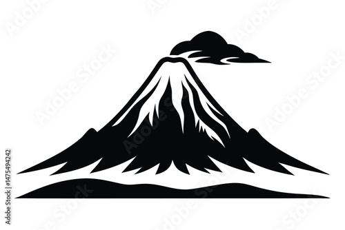 Iconic mountain peak shrouded by volcanic cloud stands tall above a landscape