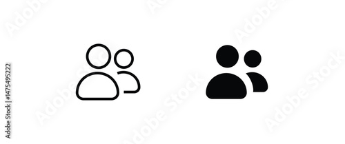 2 people line Icon isolated on white background. Crowd sign. 2 two Persons symbol for your web site design, logo User Set, Men, Women person id business icons, button, vector, editable stroke, flat