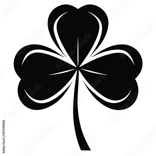 A bold black shamrock emblem stands against clean white, creating a minimalist image