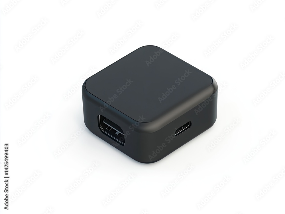 Compact black USB-C hub with multiple ports Compact black USB-C hub with multiple ports
