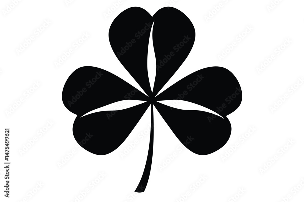 A stylized black three leaf clover stands out against a plain white background A stylized black three leaf clover stands out against a plain white background