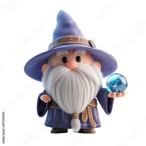 Adorable 3D Render of a Cute Wizard Holding a Crystal Ball Fantasy Character Illustration