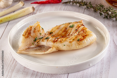 Fresh grilled calamari with herbs