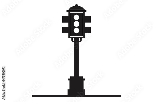 Isolated traffic light silhouette stands firmly, offering simple traffic direction within the city