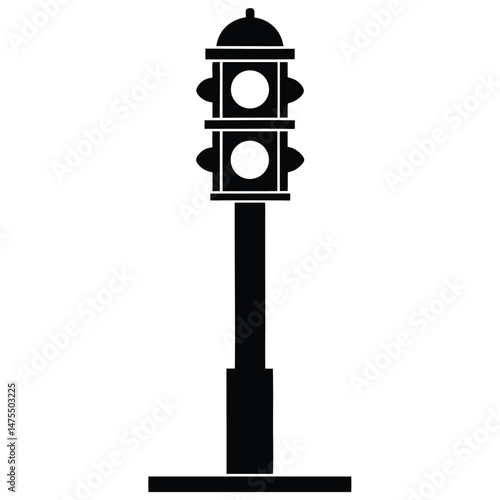 The single black silhouette of an oldfashioned fire hydrant stands prominently against a white background