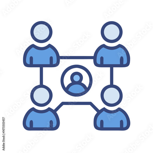 Team collaboration network with leader icon on black background