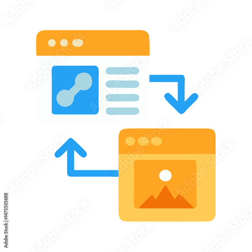 Data transfer, website migration, website conversion concept illustration