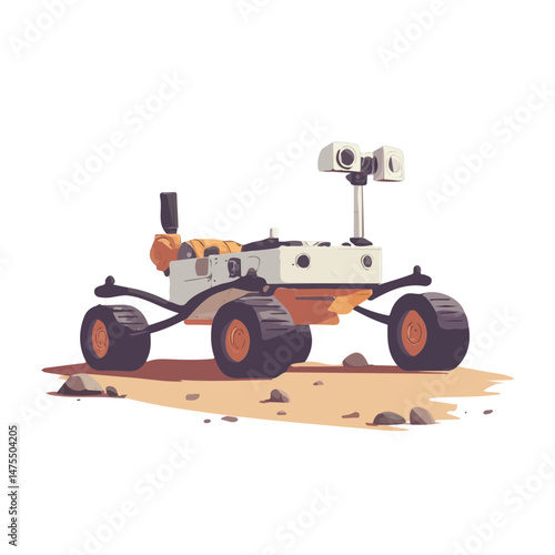 2D flat vector illustration of Mars Rover, isolated on a white background.