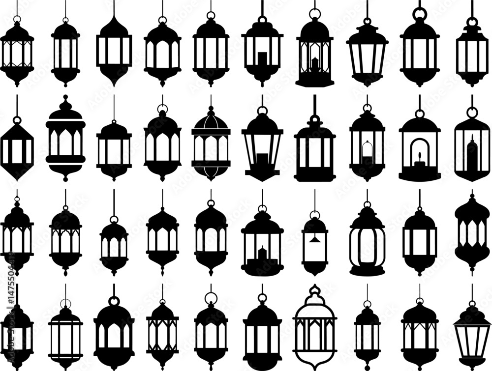 Fototapeta premium Elegant Collection of Ramadan Lanterns Islamic Hanging Lights Festive Decorations Made with Adobe Illustrator