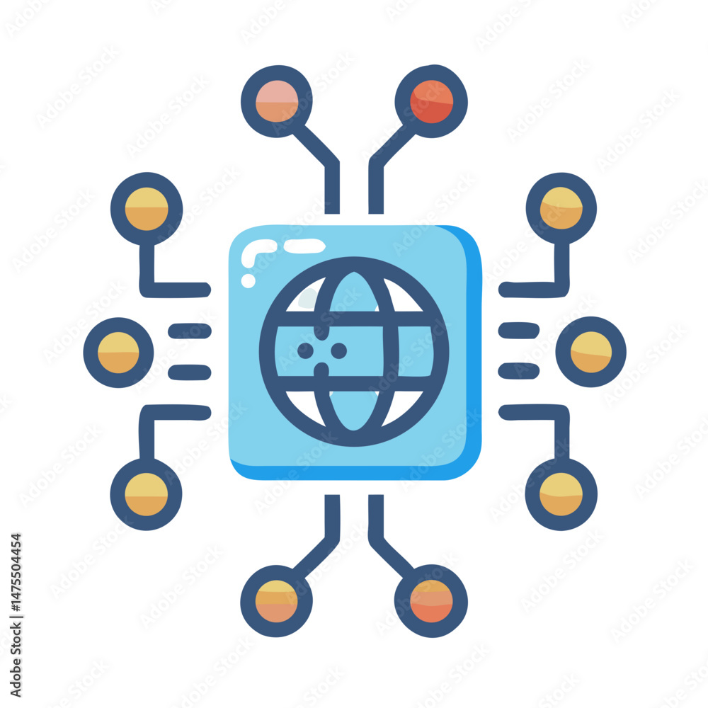 Fototapeta premium Global Network Chip Icon: Internet, Connection, Technology Concept
