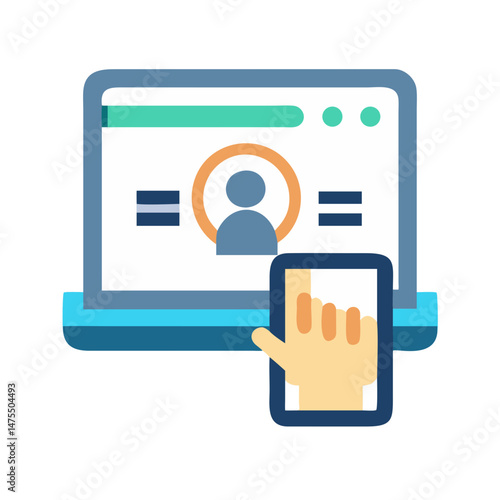 App and laptop connection, internet website concept, mobile screen