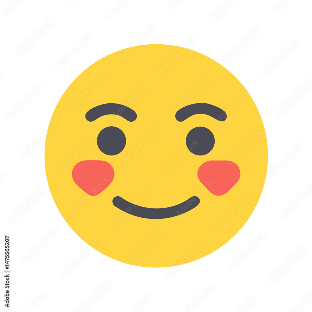 Fototapeta premium Flushed emoji face with red cheeks on black