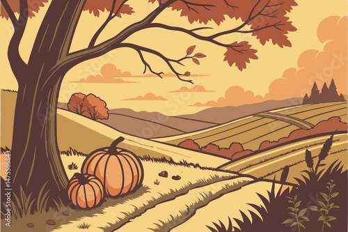 4 5k ultra high definition, epic landscape, dramatic sunset, pumpkin patch in autumn, rural field, natural lighting, moody atmosphere, stunning scenery, vibrant colors, beautiful composition, detailed