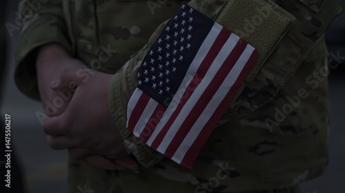 Close-Up of Soldier Uniform Sleeve with American Flag Detail