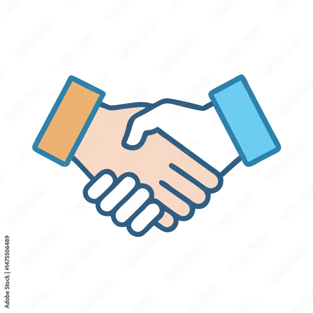 Naklejka premium Diverse Handshake Icon: Partnership, Agreement, and Unity Illustration