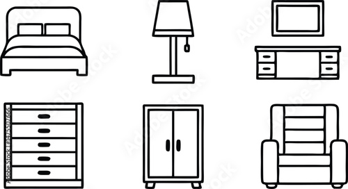 Furniture and Interior Line Icons ? Minimalist Vector Set for Home Decor and UI Design