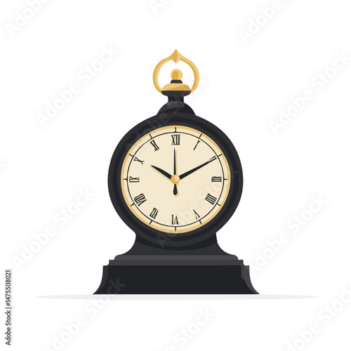 2D flat Mantel Clock vector illustration, isolated on a white background.