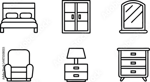 Furniture and Interior Line Icons ? Minimalist Vector Set for Home Decor and UI Design