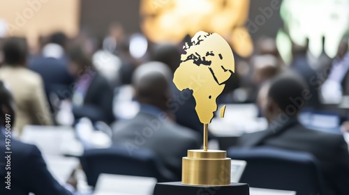 African Union Emblem at Diplomatic Conference with Attendees in Background