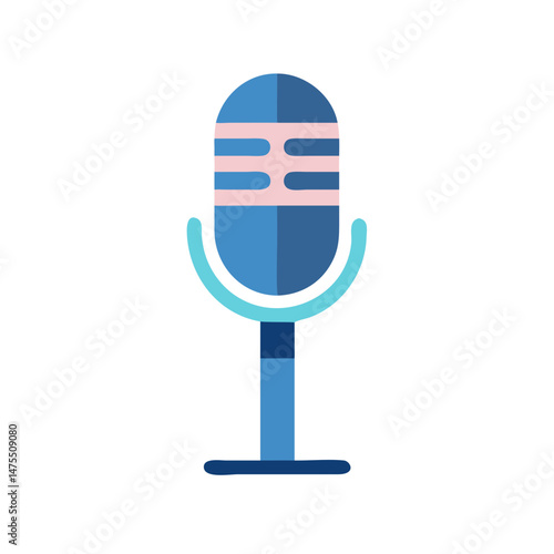 Stylish Flat Microphone Icon on Black Background Illustration
