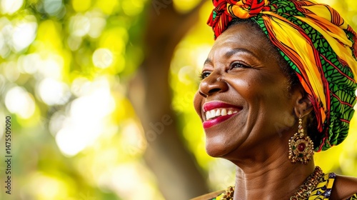 Confident African Woman Smiling with Beautifully Wrapped Headscarf