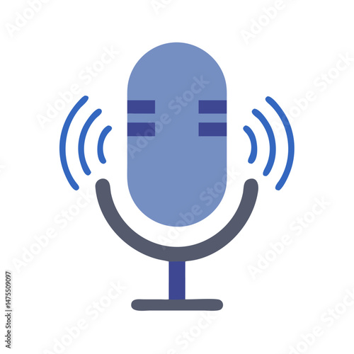 Blue Microphone Recording Podcast Broadcast Icon with Wave