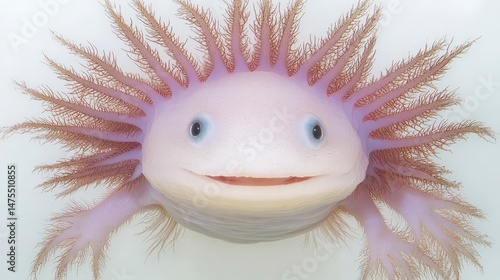 Close-Up of a Smiling Axolotl Swimming in an Aquarium Environment