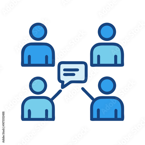 Group communication or team collaboration icon, blue colors
