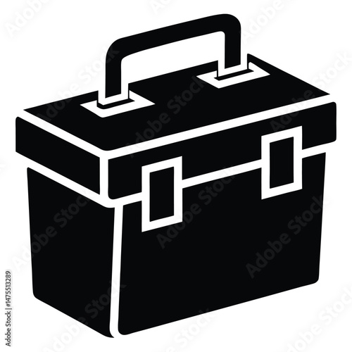 Black tool box with a handle on the top of the box