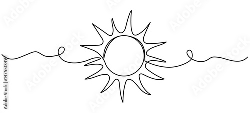 Sun continuous line drawing. Vector illustration isolated on white.