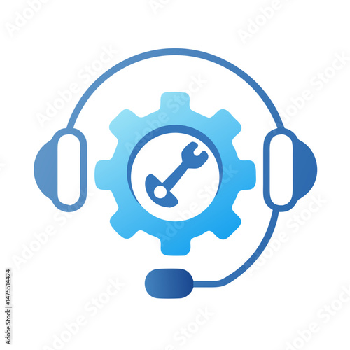 Technical support service vector logo with headphones and tool