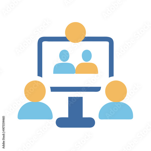 Online meeting with team members, video conference illustration