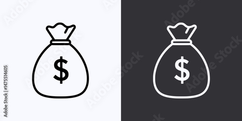 Money Bag Icon – Vector Outline – Black and White Preview