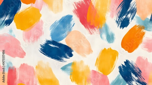 Abstract painting of colorful brushstrokes on a white background.