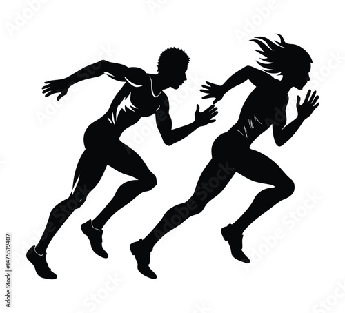 silhouettes of running people.Men and women doing sports jogging silhouette vector isolated on white background.