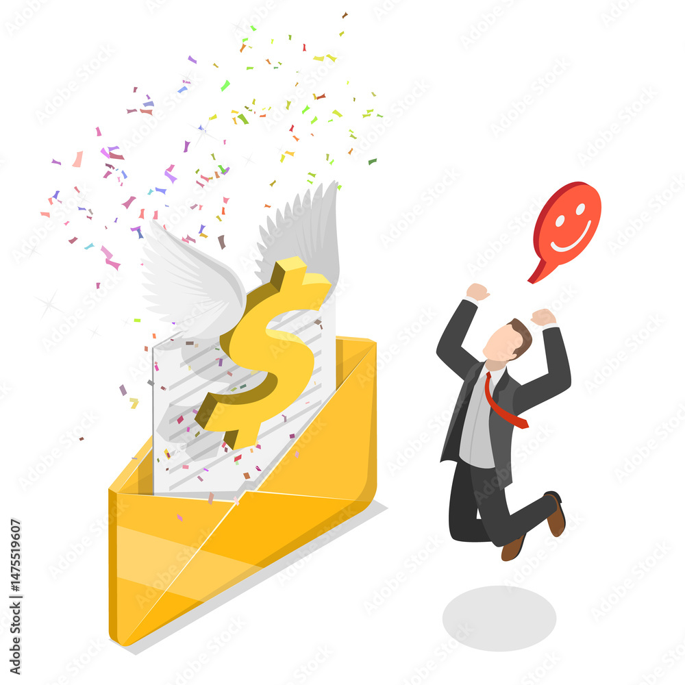 Obraz premium 3D Isometric Flat Illustration of Salary Raise, Unexpected Financial Gains