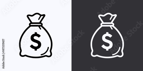 Money Bag Icon – Vector Outline – Black and White Preview