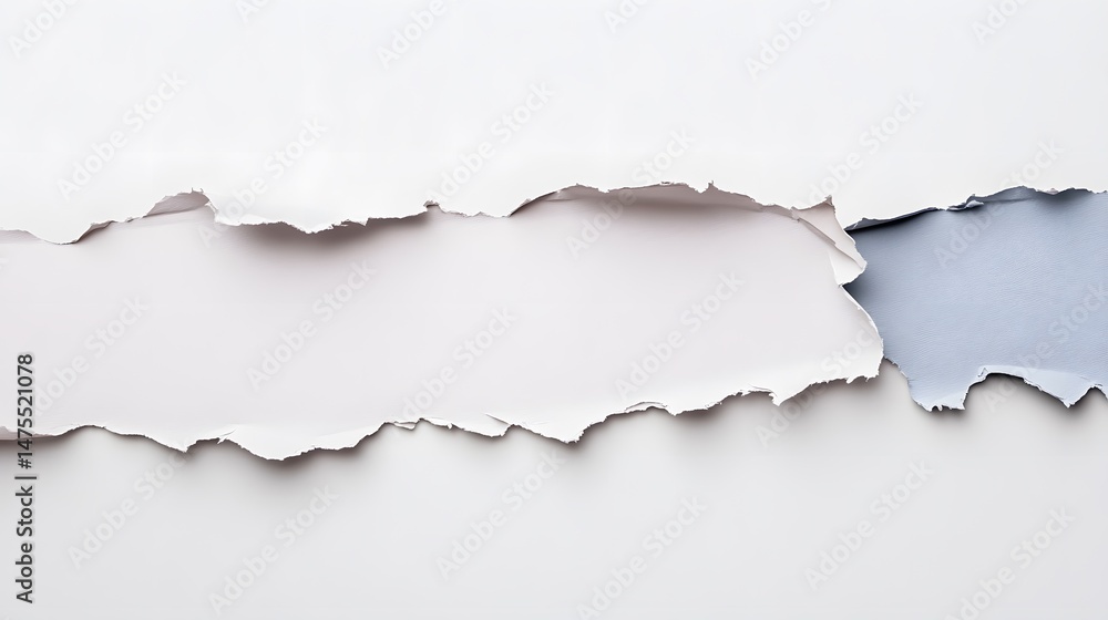 Photograph of torn paper with a blue background, showcasing a deliberate cut-out effect. Photograph of torn paper with a blue background, showcasing a deliberate cut-out effect.