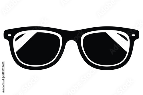 Black silhouette depicts stylish retro sunglasses, fashionable eyewear against the white background