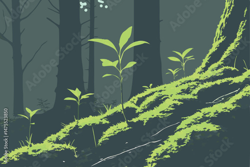 11 a lush, verdant forest with a serene, mirror-like lake, vibrant green foliage reflecting on the calm waters, a solitary tree with twisting branches dipping into the tranquil surface, a dreamlike, h