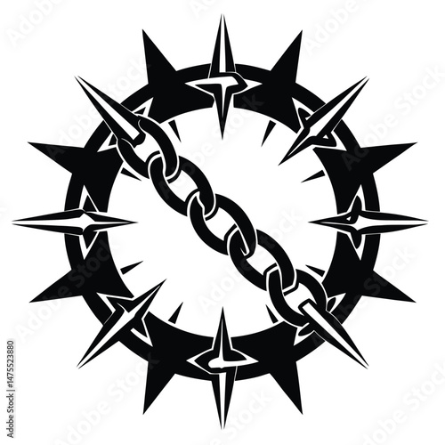 Spiked circle with chain shows a blend of danger and restriction in black