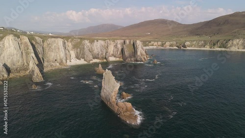 Amazing 4K aerial footage of White Cliffs of Ashleam at sunset, Achill Island, Ireland