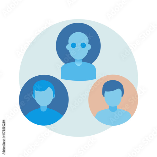 Teamwork and collaboration with stylized avatars on a round background