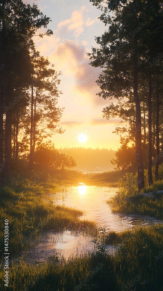 Forest stream at sunset Forest stream at sunset