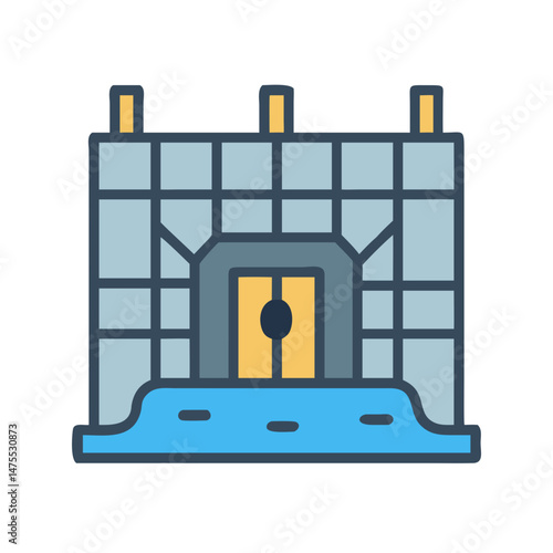 Water Dam Icon, flood protection, vector building illustration