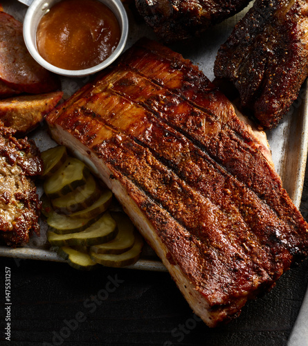 Closeup of Ribs on BBQ platter