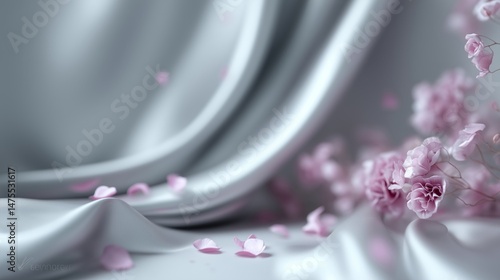 Soft silk fabric with pink flower petals
