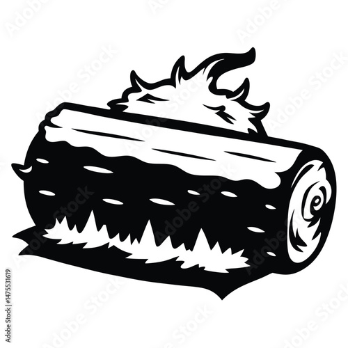 Black log silhouette with wood chips presents a bold monochrome lumber illustration