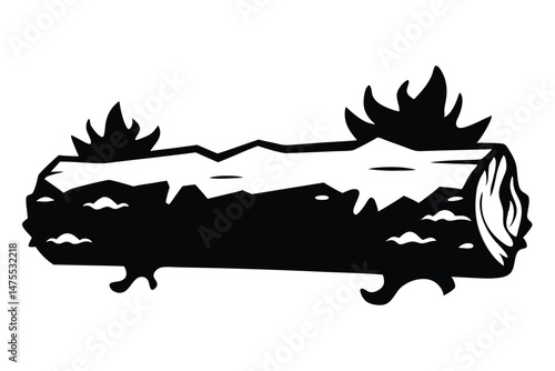 Isolated silhouette depicts a felled log featuring distinct knot shapes and bark texture